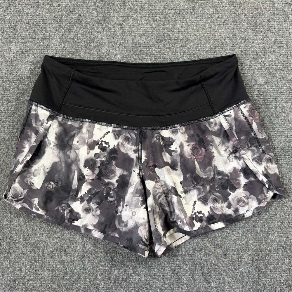 Lululemon Shorts 2 Black Dusty Mauve Floral Speed Lined Performance Running